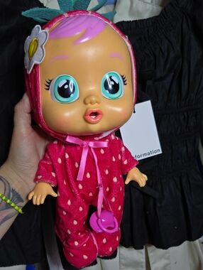 Cry Babys  Pink Strawberry Doll Plush with Turquoise Eyes Works Perfect